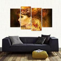 Quadro Decorativo Mulher Abstrata Escritório Tecido 4 Peças