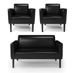 Sofá Namoradeira com 2 Poltronas Base de Madeira Fixa Preto Marisa Corano Preto D03 - D`Rossi