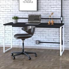 Mesa para Escritório Diretor Estilo Industrial 150cm Kuadra Preto Ônix/Est.Branca