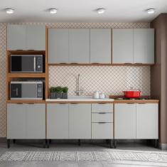 Cozinha Modulada Completa 14 Portas 02 Gavetas Firenze Amêndola Nude Prime TX Demóbile 