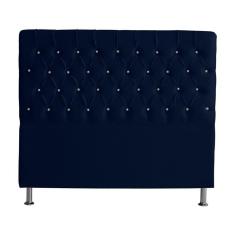 Cabeceira De Cama Box Paris Casal 140 Cm Botão Strass Suede Azul Marinho Eli Móveis