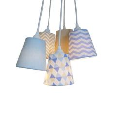 Lustre Pendente Geométrico Baby Tecidos Tons de Bege e Azul Bebê - Cri