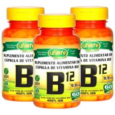 Vitamina B12 Cobalamina Vegana 60 cápsulas de 450mg Kit com 3 - Unilif