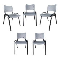 Kit 5 Cadeiras Iso Para Escola Escritório Comércio Cinza Base Preta