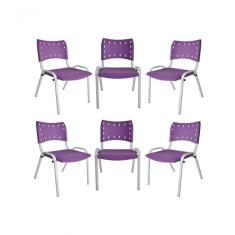 Kit 6 Cadeiras Iso Para Escola Escritório Comércio Roxo Base Branca
