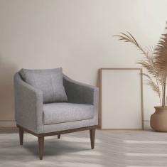 Poltrona Fixa Agatha Tecido Linho Pés Imbuia