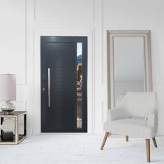 Porta Pivotante de Alumínio 210 x 120cm com Visor e Fechadura Digital Linha 30 Direita Preto