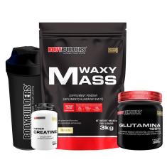 Kit Hipercalorico Waxy mass 3kg + Glutamina 300g + Creatina 100g + Coqueteleira - Bodybuilders-Unissex
