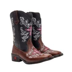 Bota Texana Country Infantil Texas Gold de Couro 10000, 28, Marrom