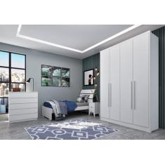Guarda Roupa Solteiro 4 Portas 2 Gavetas - Dinamarca-Neve - Tcil Móvei