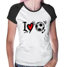 Baby Look Raglan I Love Futebol - Foca na Moda, Branco, Preto, GG