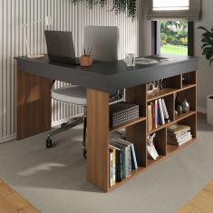 Mesa de Escritório em L 8 Nichos Montecello Yescasa Nogal/Grafite