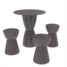Conjunto Mesa Redonda 60x82cm 3 Banquetas Fit Grifit Cinza Mushroom