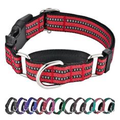 Hikiko Coleira para cães Martingale Coleira refletiva de nylon com fivela de liberação rápida ajustável, coleira antiderrapante para cães (média, vermelha)