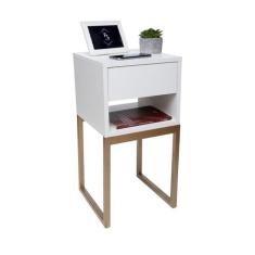Mesa De Cabeceira Branca 30cm Gaveta e Nicho Quarto Cama Escritório Pé