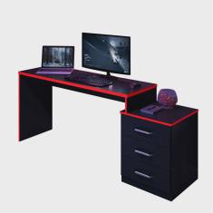 Mesa Gamer Escritório DRX5000 Preto/Vermelho - Montanaris Decor