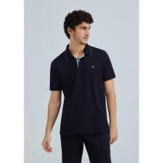 Camisa Polo Básica Masculina Em Piquet Com Bordado - Azul XG-Masculino