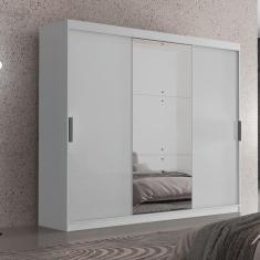 Guarda Roupa Casal Vitor Premium 3pts Com Espelho Moderna Branco