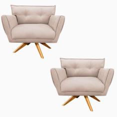 Kit 2 Poltronas Giratória Anitta Suede Base De Madeira MA30 D03 - D'Ro