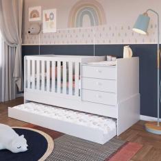 Berço Cama Multifuncional com Auxiliar 2 Colchões Branco - Completa Mó
