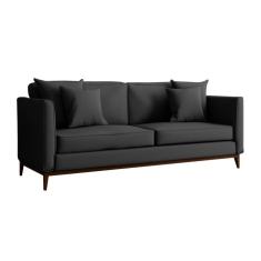 Sofá 3 Lugares Beny Base de Madeira Linho Cotton Grafite