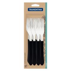 Conjunto de Garfos de Mesa Tramontina Leme com Lâminas em Aço Inox e Cabos de Polipropileno Preto 12 Peças