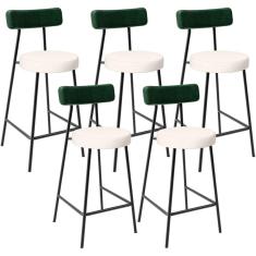 Kit 05 Banquetas Baixa Bar Cozinha E Sala De Jantar Milão L02 Facto Verde Linho Cru - Lyam Decor