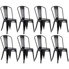 Kit 8 Cadeiras Tolix Iron Design Preta Aço Industrial Sala Cozinha Jantar Bar - Fosco