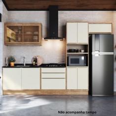 Cozinha Completa com Vidro Reflecta 5 Peças 9 Portas Viena Freijó / Cinza Argila