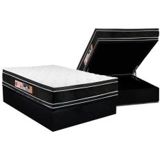 Cama Box Baú Casal: Colchão D33 Castor Black E White Air Double Face Euro Pillow + Base Black(138X188)