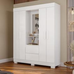 Guarda Roupa Casal 4 Portas e 2 Gavetas Capelinha com Espelho Alyssa Espresso Móveis Branco