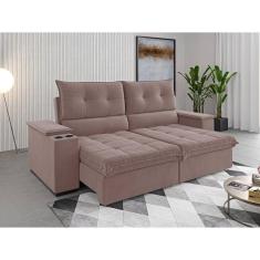 Sofá 4 Lugares Horus Bipartido 230cm Retrátil e Reclinável com Porta Copos Rosa