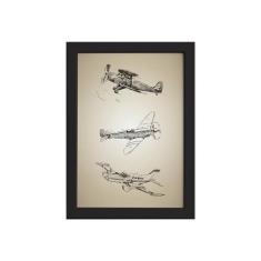 Quadro Vintage Moldura Preta Aviões Antigos Triplo 22x32cm - Quartinho