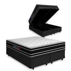 Cama Box Baú Queen + Colchão De Espuma D33 - Castor - Black White Doub