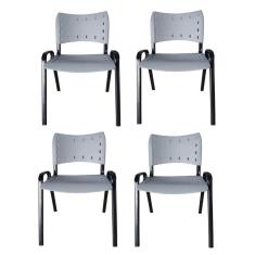 Kit 4 Cadeiras Iso Para Escola Escritório Comércio Cinza Base Preta