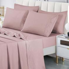 Jogo De Cama Lençol Luminia King 4 Peças Micropercal 300 Fios Bordado Floral Rosê 100% Poliéster