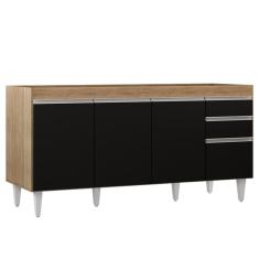 Balcão Gabinete 160cm Sem Tampo 4 Portas 2 Gavetas Arkansas Castanho-preto - Lumil Móveis
