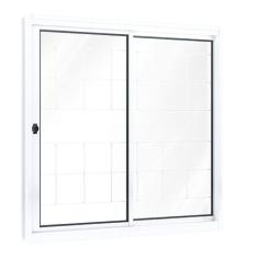 Janela de Correr Aço 2 Folhas com Grade Quadrada Riobras  100cmx100cm Branco