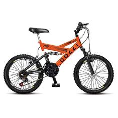 Bicicleta Infantil de Passeio Aro 20 Dupla Suspensão 21 Marchas Freio V-Brake GPS Quadro 15 Aço Laranja Neon - Colli Bike