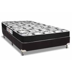 Cama Box Casal: Colchão Espuma D33 Luckspuma Supreme Black Pró Saúde Duplo + Base CRC Suede Black(138x188)