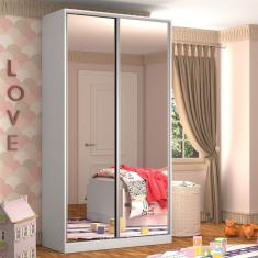 Guarda-Roupa Solteiro 2 Portas com Espelho 3 Gavetas Branco