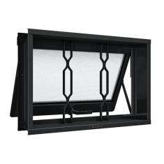 Janela de Aço Maxim-Ar com Grade Mosaico 60x80cm Aço Pronto Riobras Preto