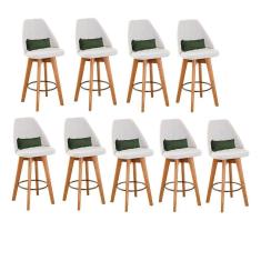 Kit 09 Banquetas Bege Claro E Almofada Suede Verde Musgo