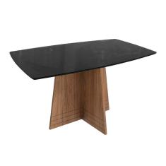 Mesa De Sala Jantar Lótus C- Tampo Madeirado C- Vidro 90x170cm Nogueira-preto Fosco-vidro Preto - Kappesberg