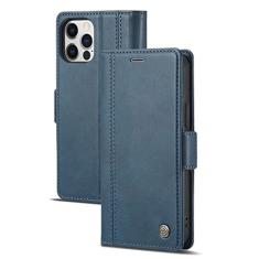 GSYH Capa carteira para iPhone 13 Mini/13/13 Pro/13 Pro Max, capa protetora de couro legítimo flip slots para cartão TPU Shell Kickstand Magnetic Folio Capa, Azul, 13 15,1 cm