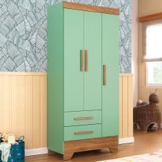 Guarda-Roupa Infantil Doce Sonho 3 Portas 2 Gavetas Verde/Nature - Panorama Móveis