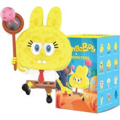 POP MART Labubu Bob Esponja 3PC Figura Colecionável Kawaii Toy