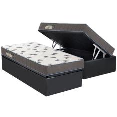 Cama Box Baú Solteiro: Colchão Espuma D33 Ortobom Light Saúde + Base CRC Suede Gray(88x188)