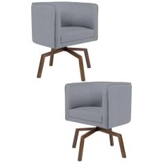 Kit 2 Poltronas Decorativas Base Ka Madeira Betina C-416 Linho Cinza Escuro - Domi