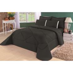 Kit Edredom + Lençol Aconchego Dupla Face Casal Queen 6 PÇ Preto - CON